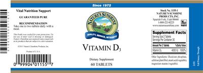 Photo of the Nature's Sunshine Vitamin D3 label