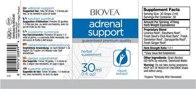 Photo of the BIOVEA Adrenal Support label