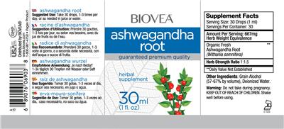 Photo of the BIOVEA Ashwagandha Root label