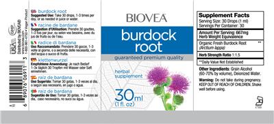 Photo of the BIOVEA Burdock Root label