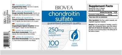 Photo of the BIOVEA Chondroitin Sulfate 250 mg label