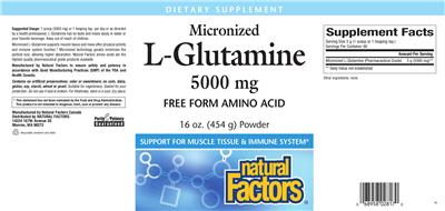 Photo of the Natural Factors Micronized L-Glutamine 5000 mg label