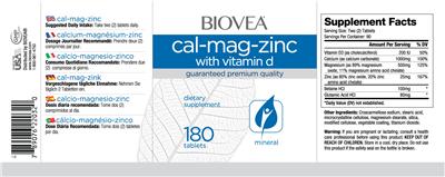 Photo of the BIOVEA Cal-Mag-Zinc with Vitamin D label