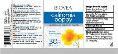 Photo of the BIOVEA California Poppy label