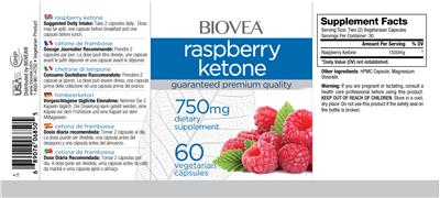 Photo of the BIOVEA Raspberry Ketone 750 mg label
