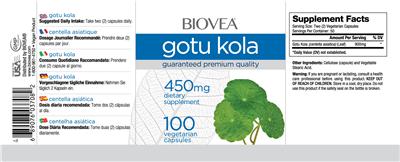 Photo of the BIOVEA Gotu Kola 450 mg label
