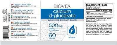 Photo of the BIOVEA Calcium D-Glucarate 500 mg label
