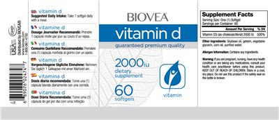 Photo of the BIOVEA Vitamin D 2000 IU label