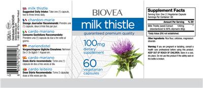 Photo of the BIOVEA Milk Thistle 100 mg label