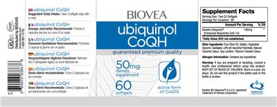 Photo of the BIOVEA Ubiquinol CoQH 50 mg label