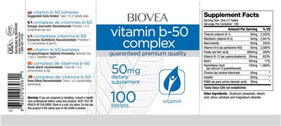 Photo of the BIOVEA Vitamin B-50 Complex 50 mg label