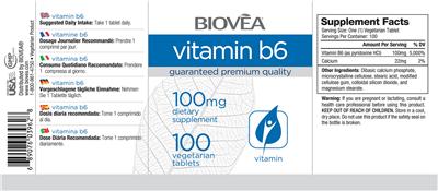 Photo of the BIOVEA Vitamin B6 100 mg label