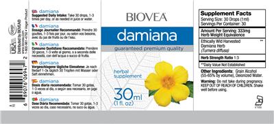 Photo of the BIOVEA Damiana label