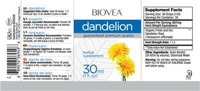 Photo of the BIOVEA Dandelion label