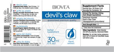 Photo of the BIOVEA Devil's Claw label