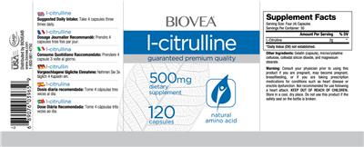 Photo of the BIOVEA L-Citrulline 500 mg label