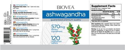 Photo of the BIOVEA Ashwagandha 570 mg label