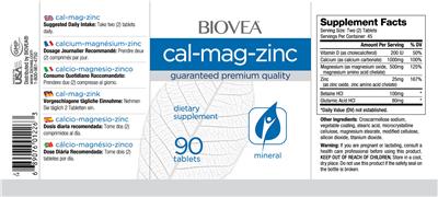 Photo of the BIOVEA Cal-Mag-Zinc label