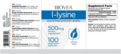 Photo of the BIOVEA L-Lysine 500 mg label