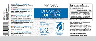 Photo of the BIOVEA Probiotic Complex label