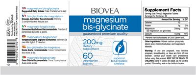 Photo of the BIOVEA Magnesium Bis-Glycinate 200 mg label