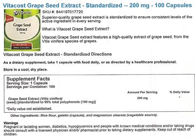 Photo of the Vitacost Grape Seed Extract 200 mg label