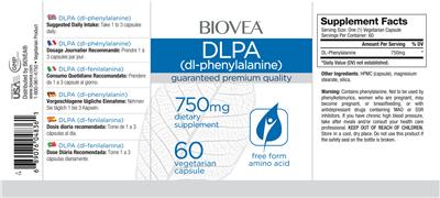 Photo of the BIOVEA DLPA (DL-Phenylalanine) 750 mg label