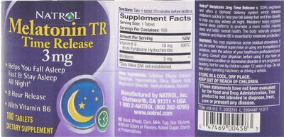 Photo of the Natrol Melatonin TR Time Release 3 mg label