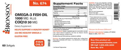 Photo of the Bronson Laboratories Omega-3 Fish Oil 1000 mg Plus CoQ10 30 mg label