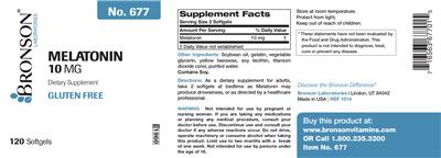 Photo of the Bronson Laboratories Melatonin 10 mg label