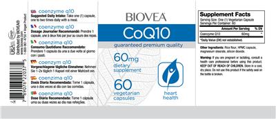 Photo of the BIOVEA CoQ10 60 mg label