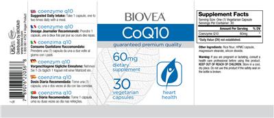 Photo of the BIOVEA CoQ10 60 mg label