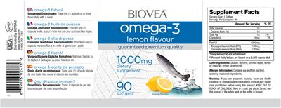 Photo of the BIOVEA Omega-3 1000 mg Lemon Flavour label