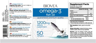 Photo of the BIOVEA Omega-3 Fish Oil 1200 mg label