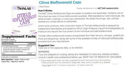 Photo of the Twinlab Citrus Bioflavonoid Caps label