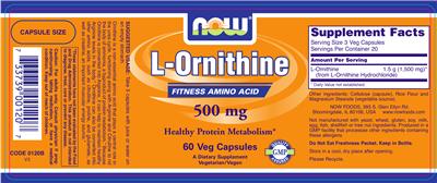Photo of the NOW L-Ornithine 500 mg label