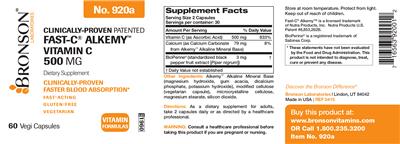 Photo of the Bronson Laboratories Fast-C Alkemy Vitamin C 500 mg label