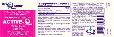 Photo of the Tishcon Corp. Maximum Strength Active-Q 300 mg label