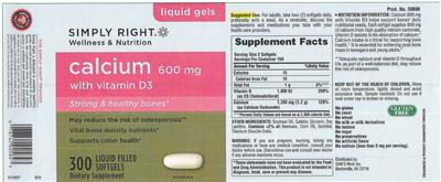 Photo of the Simply Right Calcium 600 mg with Vitamin D3 label