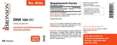 Photo of the Bronson Laboratories DHA 100 mg label