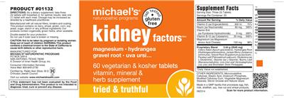 Photo of the Michael's Naturopathic Programs Kidney Factors label