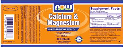 Photo of the NOW Calcium & Magnesium label