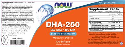 Photo of the NOW DHA-250 label