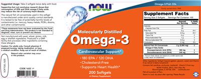 Photo of the NOW Molecularly Distilled Omega-3 label