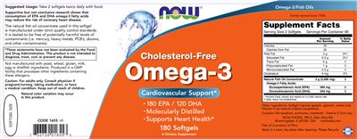 Photo of the NOW Cholesterol-Free Omega-3 label