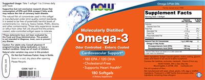 Photo of the NOW Molecularly Distilled Omega-3 label