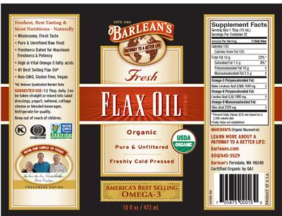 Photo of the Barlean's Fresh Flax Oil label