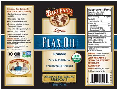 Photo of the Barlean's Lignan Flax Oil label