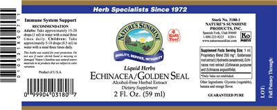 Photo of the Nature's Sunshine Echinacea/Golden Seal label