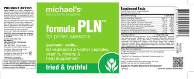 Photo of the Michael's Naturopathic Programs Formula PLN label